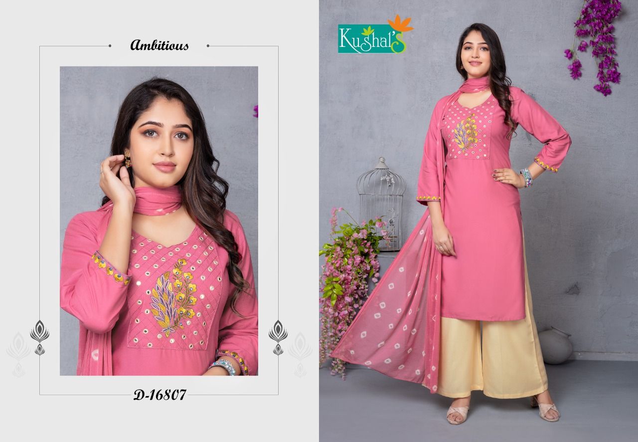Kushal Sanorita Kurti With Plazzo And Dupatta Rayon Readymade Dress Collection